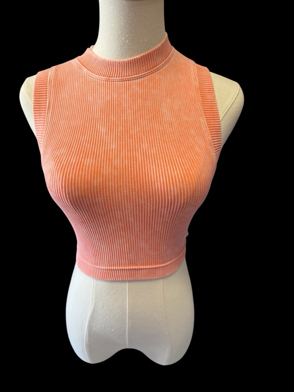 Ribbed Sleeveless Crop Top - Coral Peach
